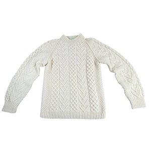 Vintage‎ Donegal Woollen Products Ivory 100% Wool Knit Sweater Size 40